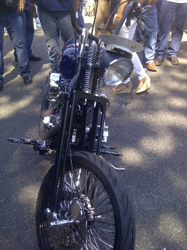 marine-themed bike hat on headlight